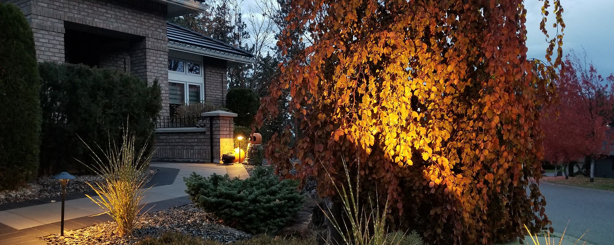 Landscape Lighting & Techo-Bloc Paver Pathway, Gallagher's Canyon Kelowna B.C., Green & Grey Landscaping Inc.